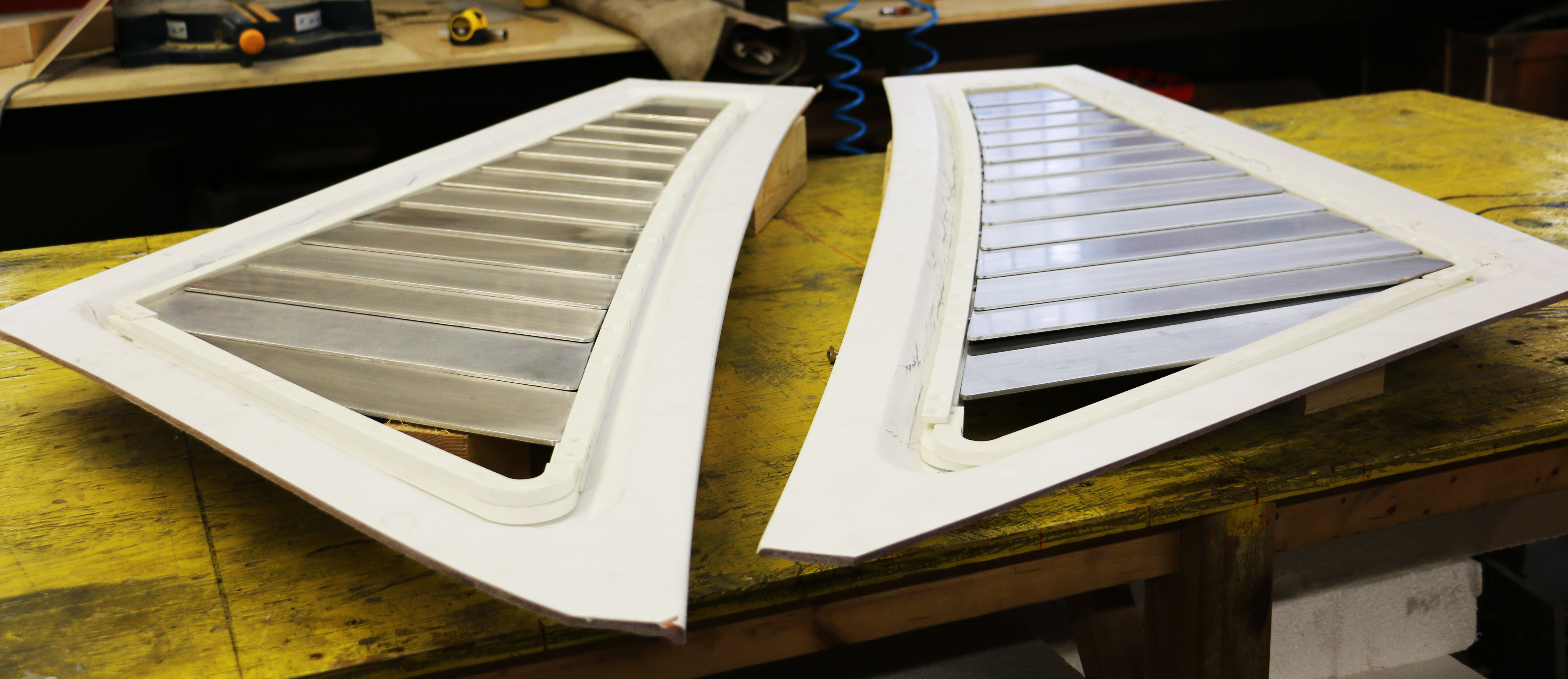 assembled louvers on a table.
