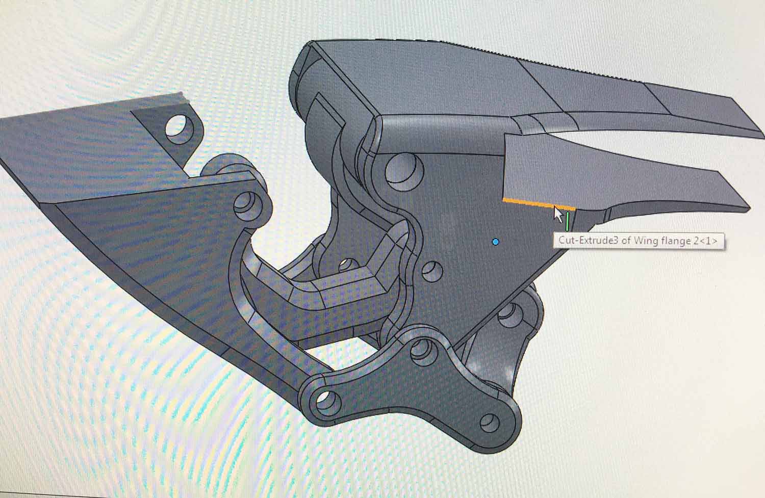 3D design of hinge that goes inside of fixed wing drone.