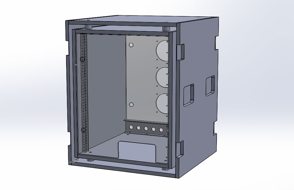 3D design of an amp rack for Nomad sound systems.
