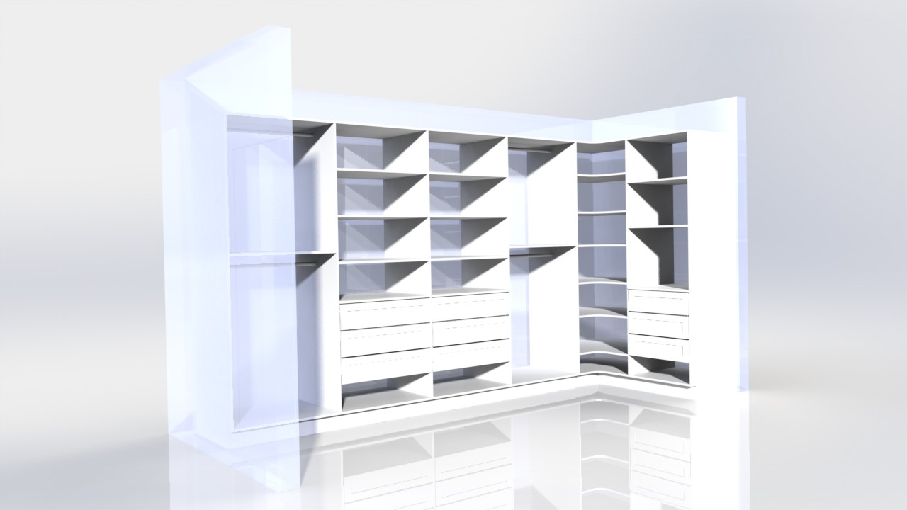 CAD rendering of closet design from the side.