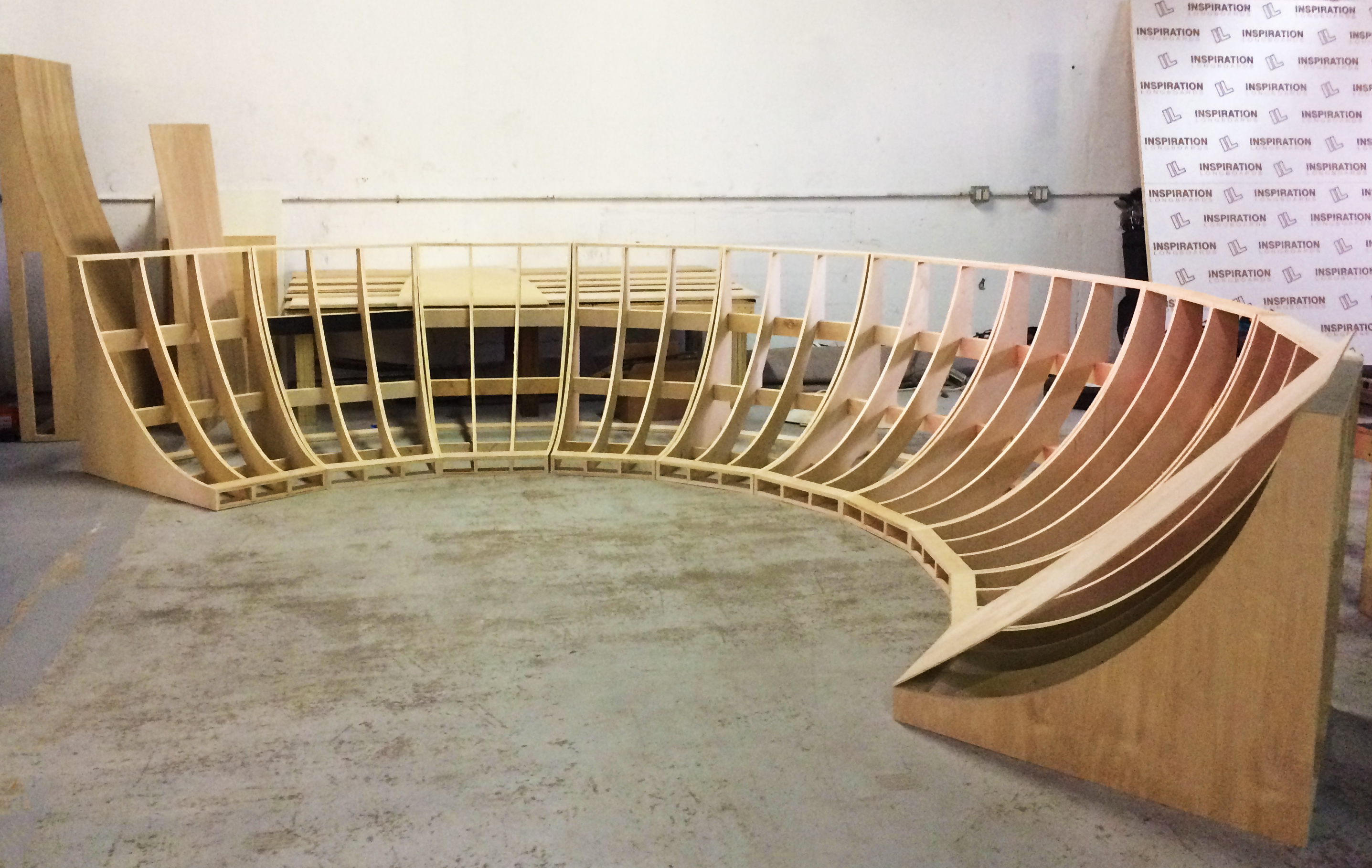 wooden frame for a skate pump track before assembly.