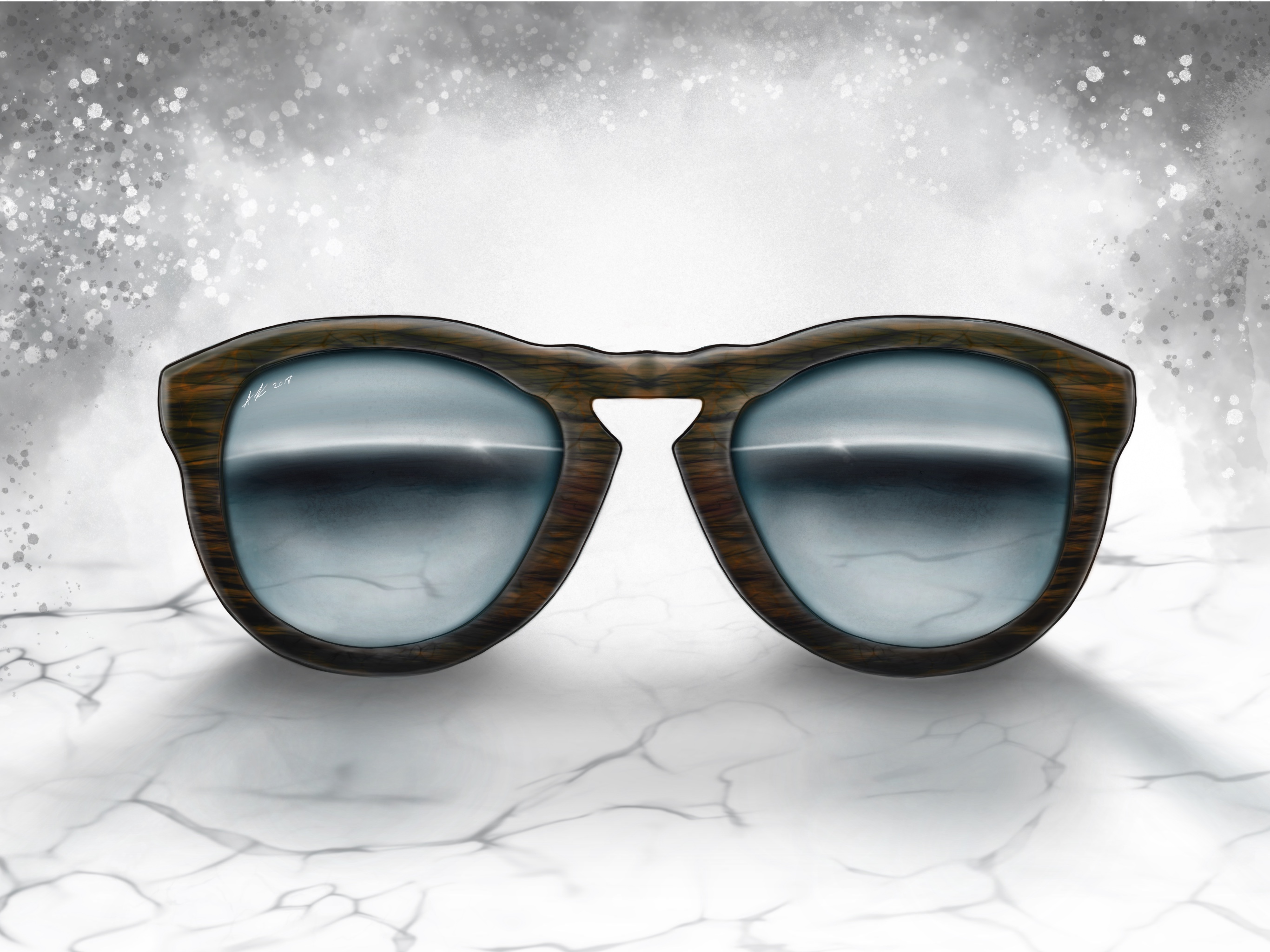 3d rendering of sunglasses with wooden frame.