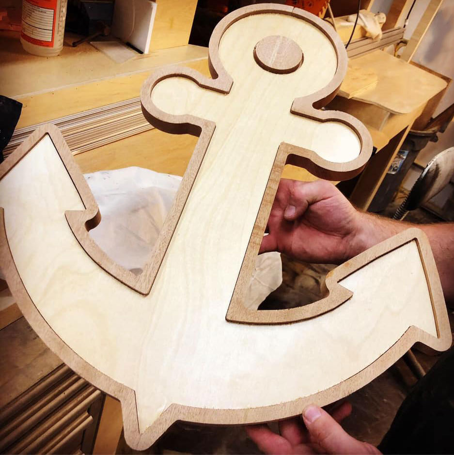 custom anchor made out of wood cut with cnc machine.