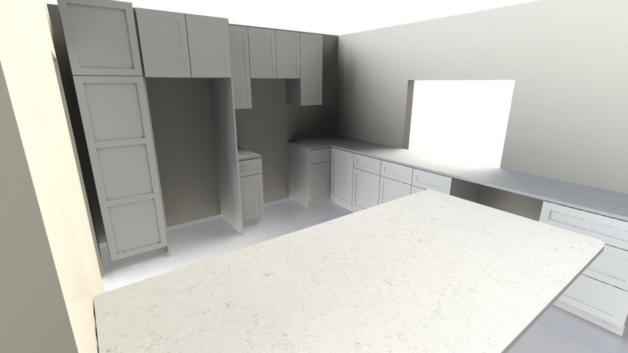 CAD rendering of kitchen in beginning stages.