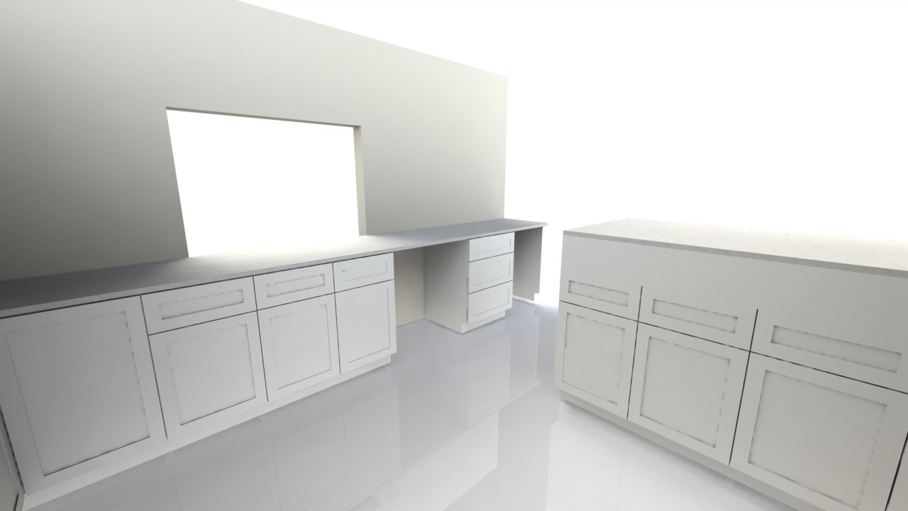 CAD rendering of kitchen design in the beginning.