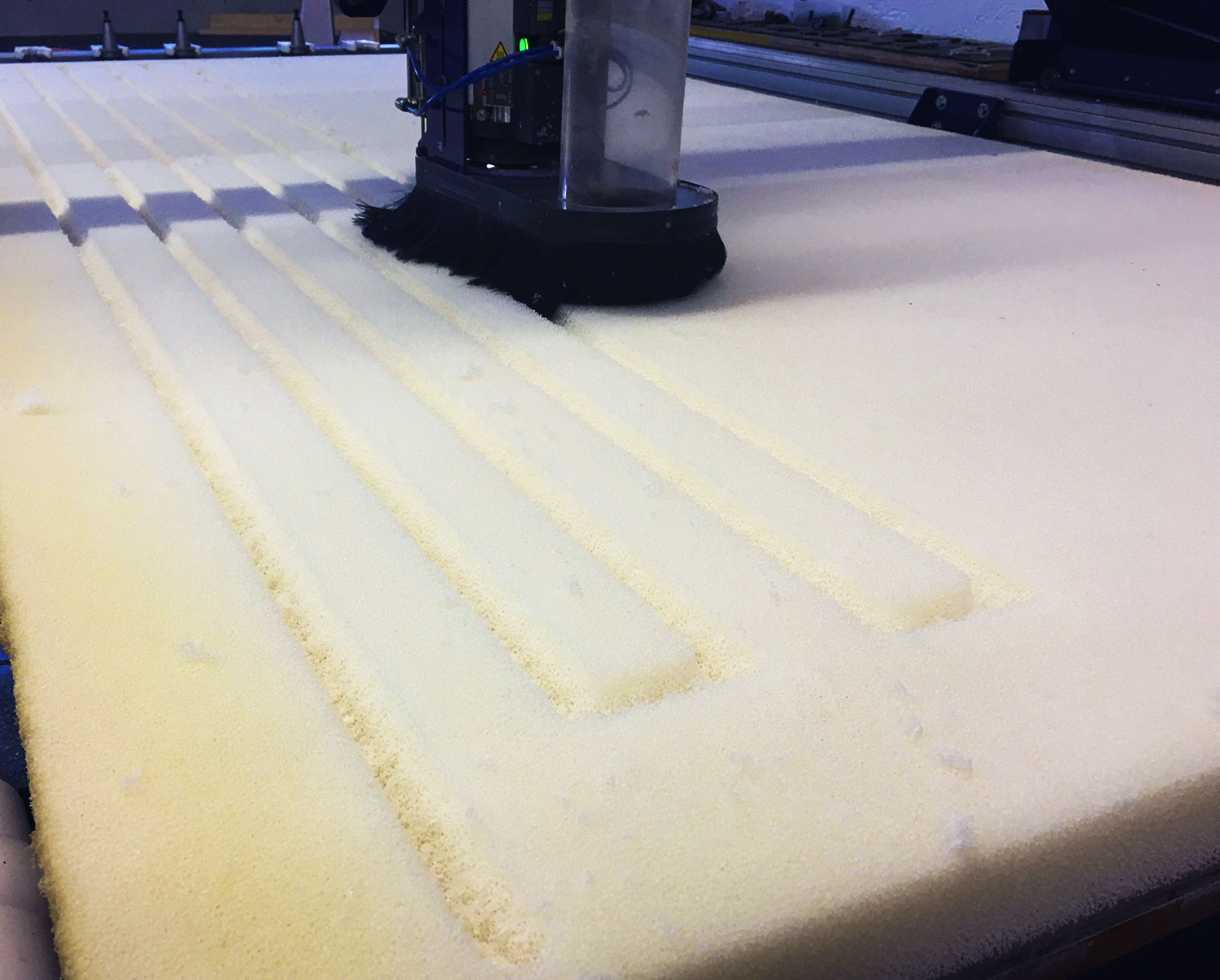 3 axis cnc machine cutting perfect lines into styrofoam.