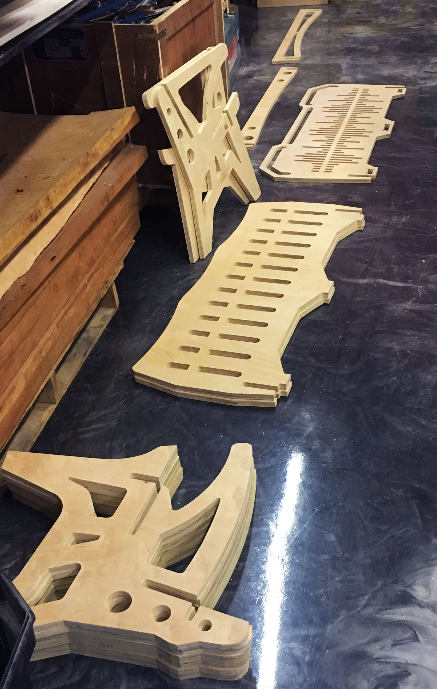 custom fabrication playatech furniture before assembly.
