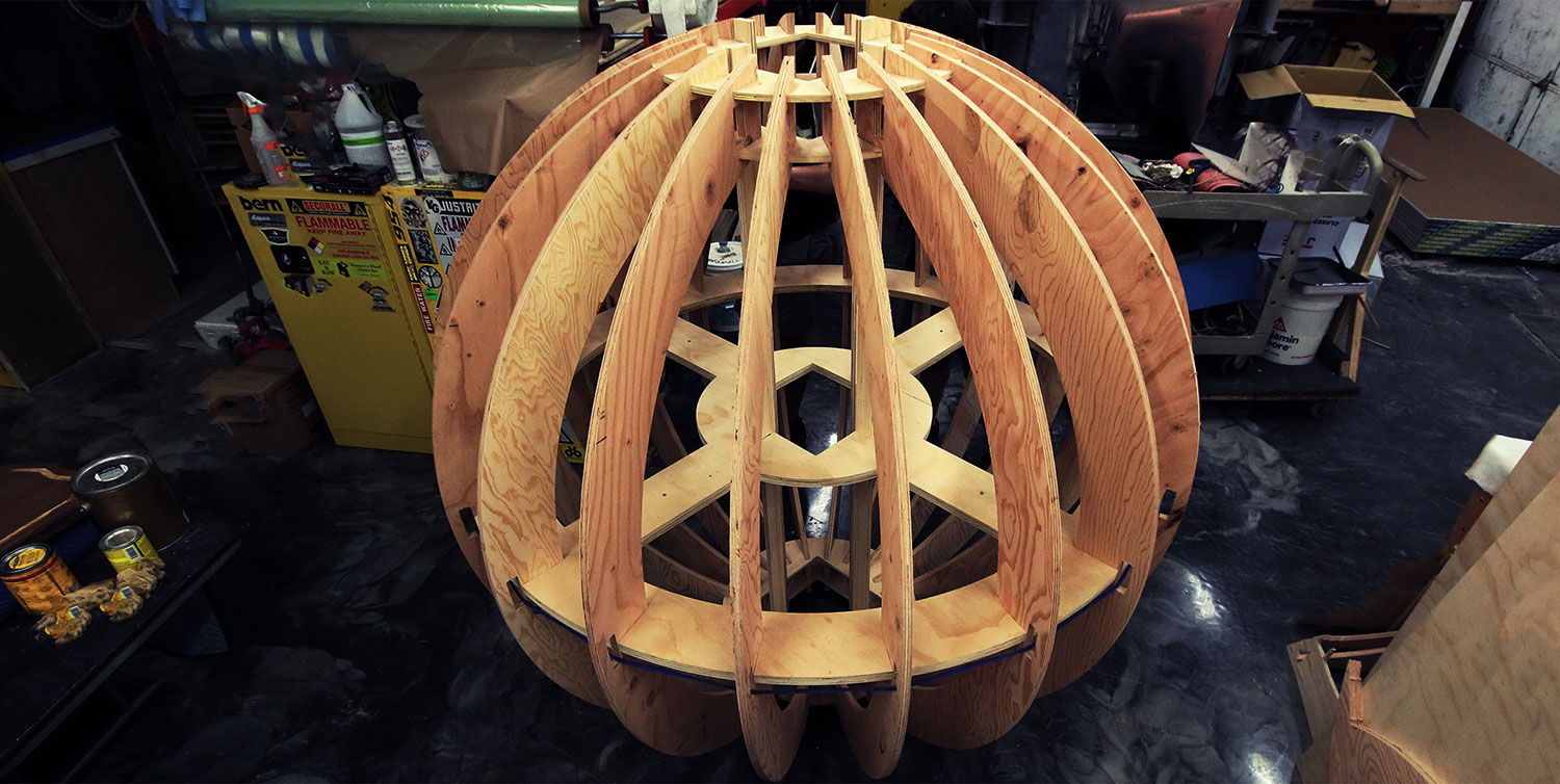 custom made new years eve ball made out of wood.