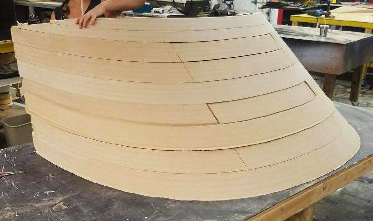 wooden mold for boat windshield fabrication.