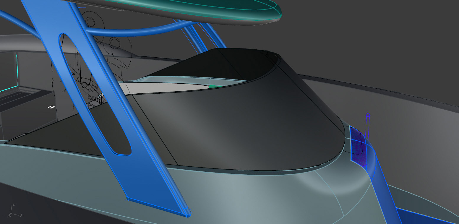 CAD rending of custom designed windshield for boat.