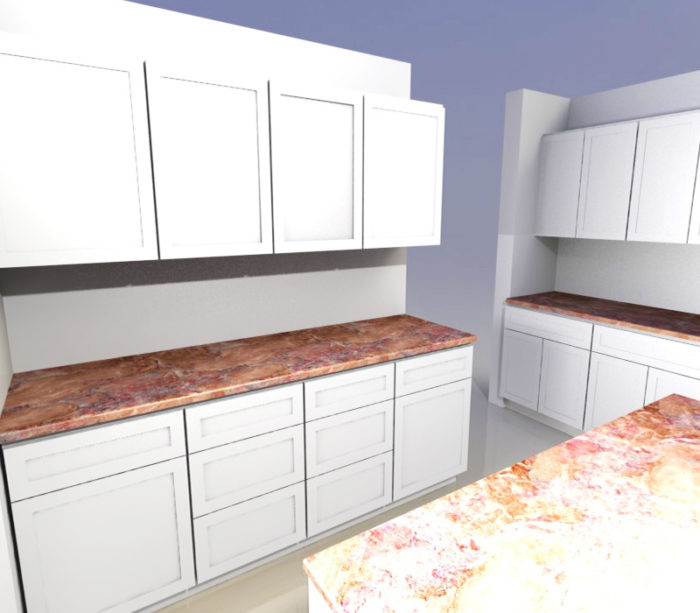 3d CAD rendering of custom kitchen.