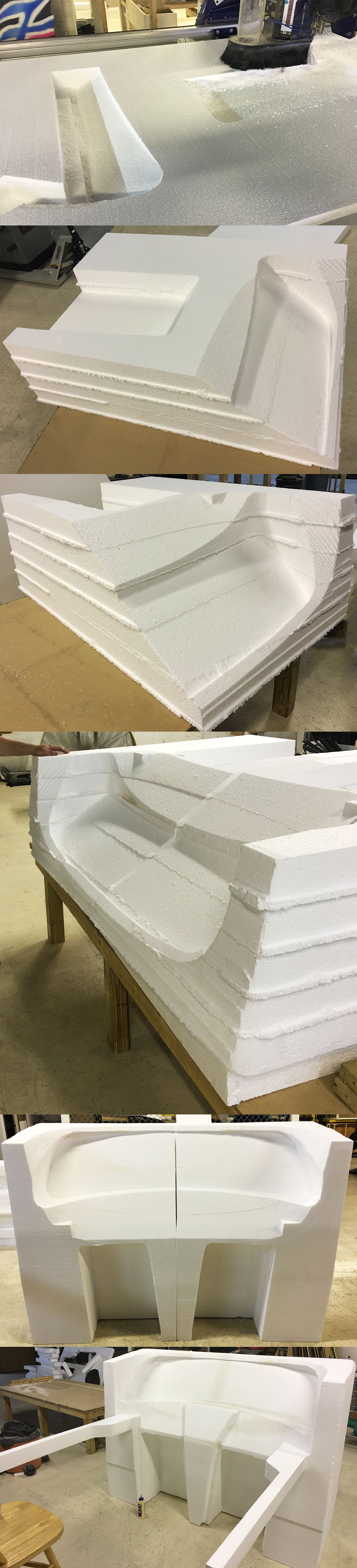 Process of creating a Styrofoam mold for a boat windshield..