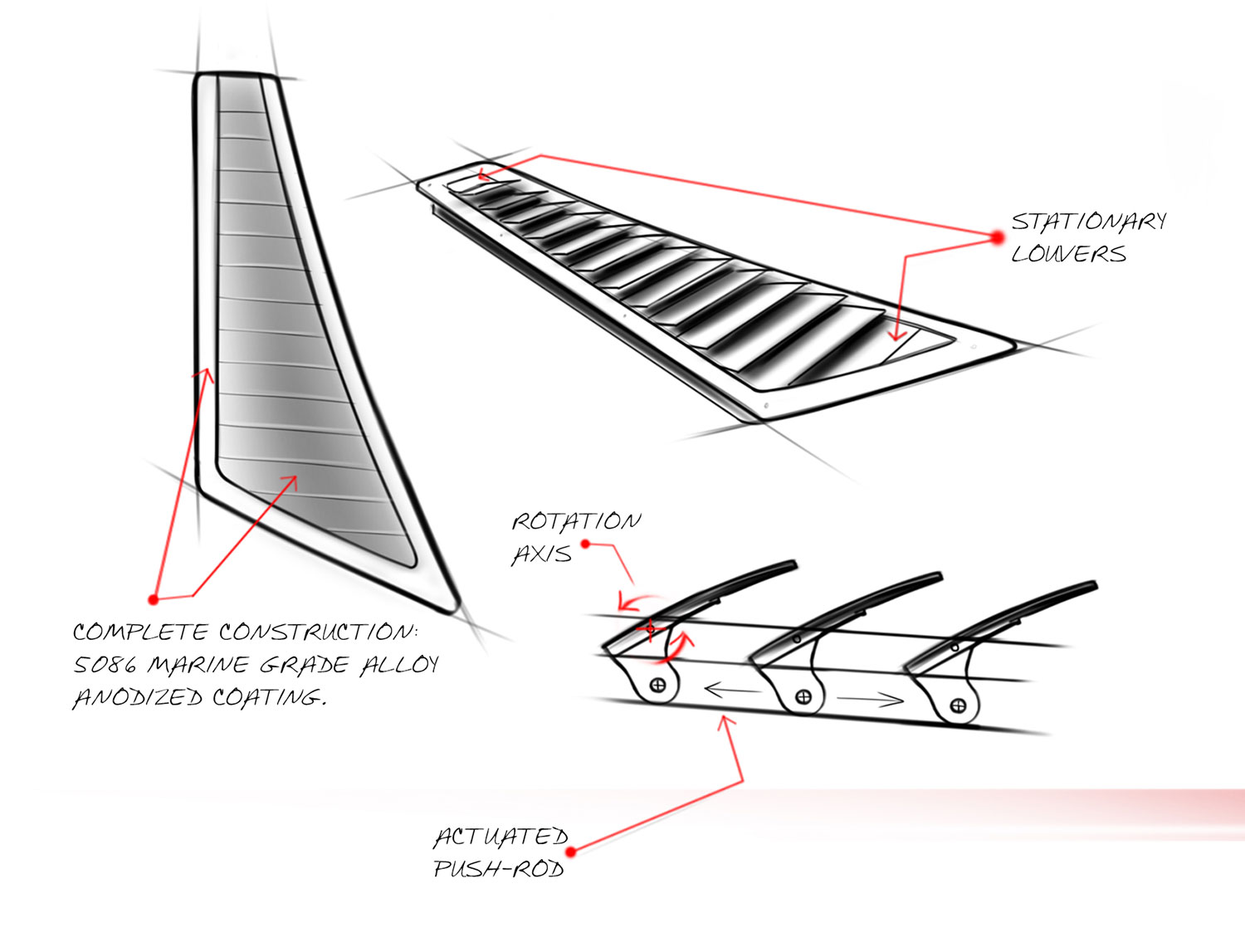 sketches of louvers design for SV Yachts.