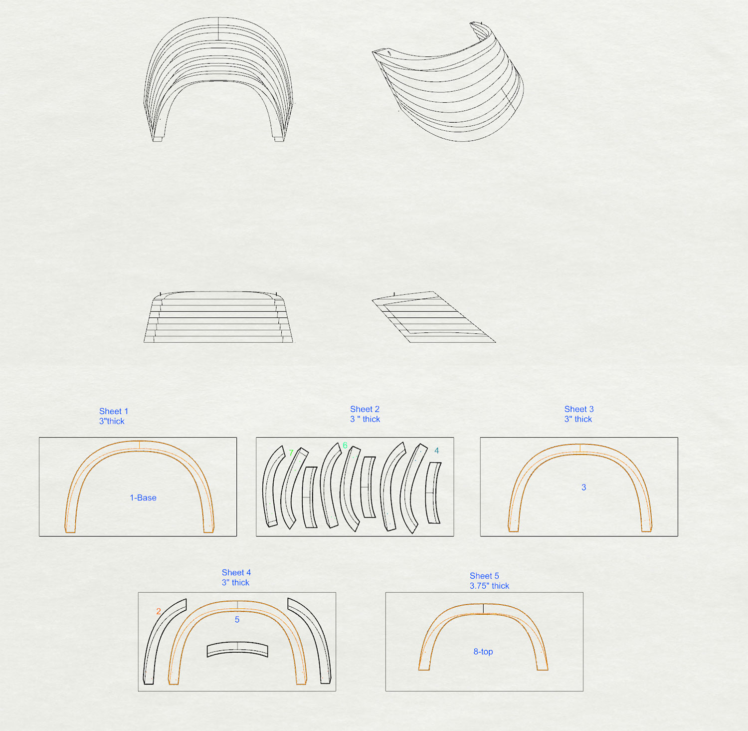 Sketches of windshield mold for boat.