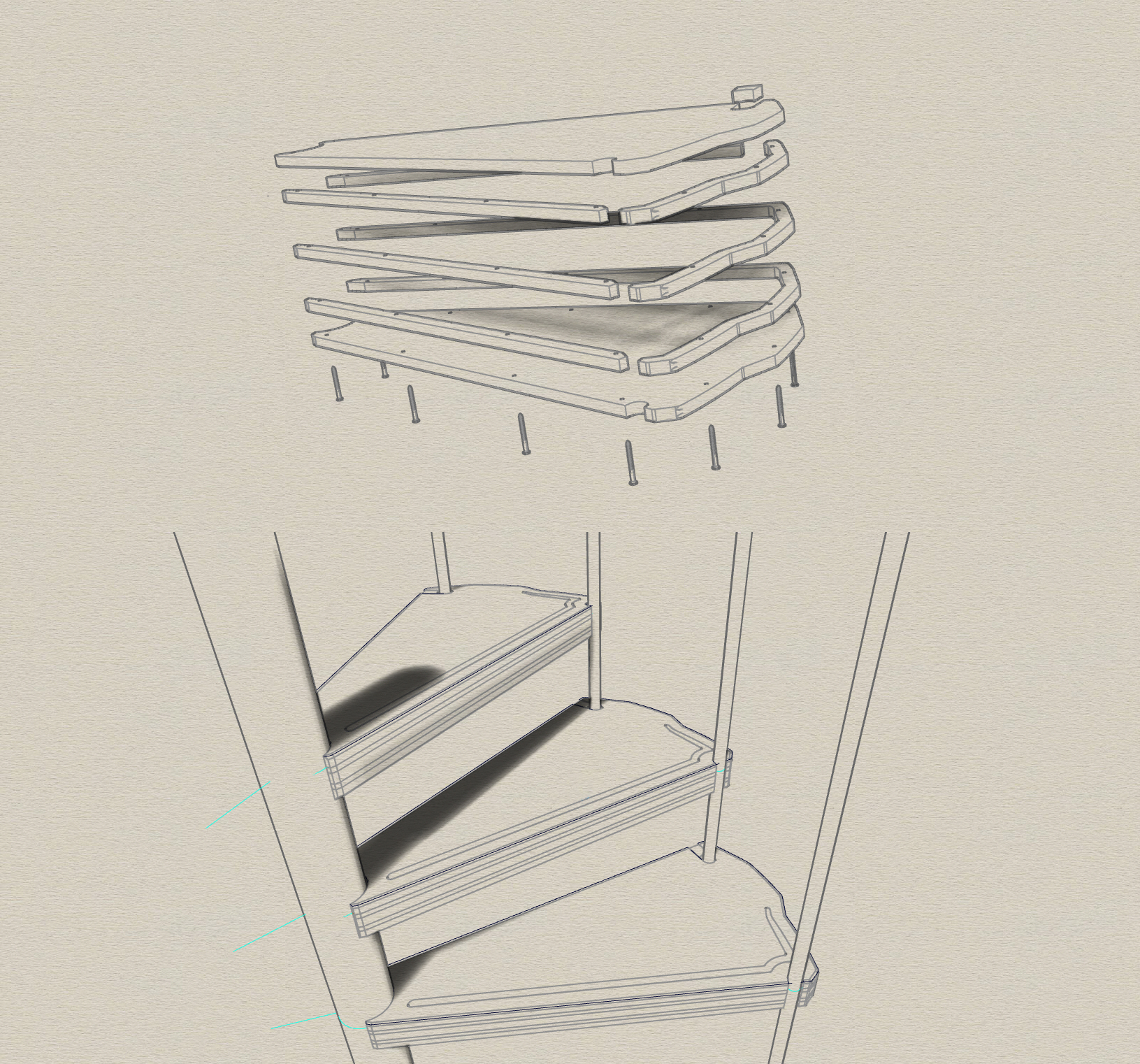 sketch for winding stairs